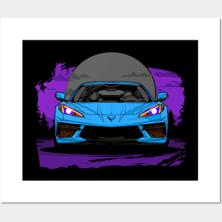 Rapid Blue C8 Corvette Stingray Midnight Moon Supercar Racecar Muscle Car Sportscar Corvette C8 Posters and Art